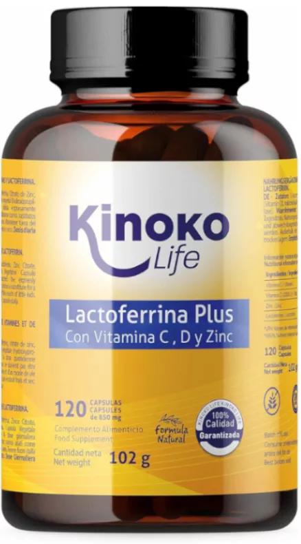 Kinoko Life Lactoferrin Plus avec vitamine C, D et zinc 120 gélules