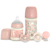 Suavinex Wonderland Set: Slow Flow Baby Bottle + Medium Flow Baby Bottle + 2 Pacifiers (0-6m) + Pink Pacifier Clip