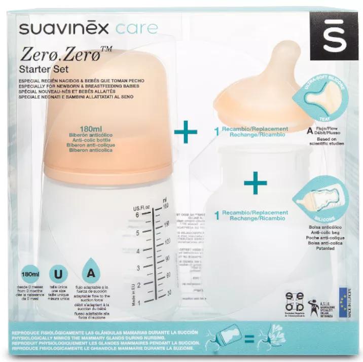 Suavinex Zero-Zero Biberão anti-cólicas 180 ml + Tetina + Saco de Recarga