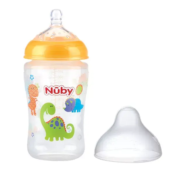Capezzolo di Nûby bottiglia collo largo giallo Silicone flusso medio + 3 m 360ml