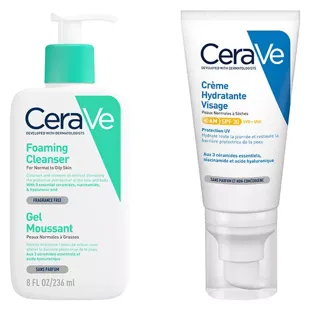 Routine viso CeraVe per pelli grasse: Gel schiumogeno 236 ml e Crema idratante viso SPF 30 52 ml