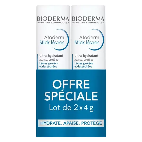 Bioderma Atoderm Stick à Lèvres Ultra Hydratant Lot de 2 x 4g