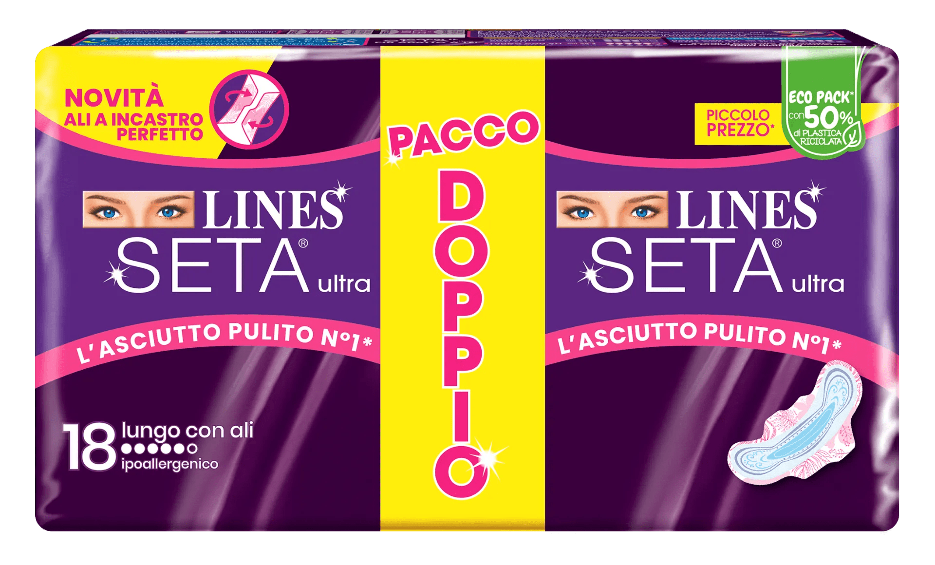 Lines Seta Ultra Assorbente Lungo Con Ali 18 pezzi PACCO DOPPIO