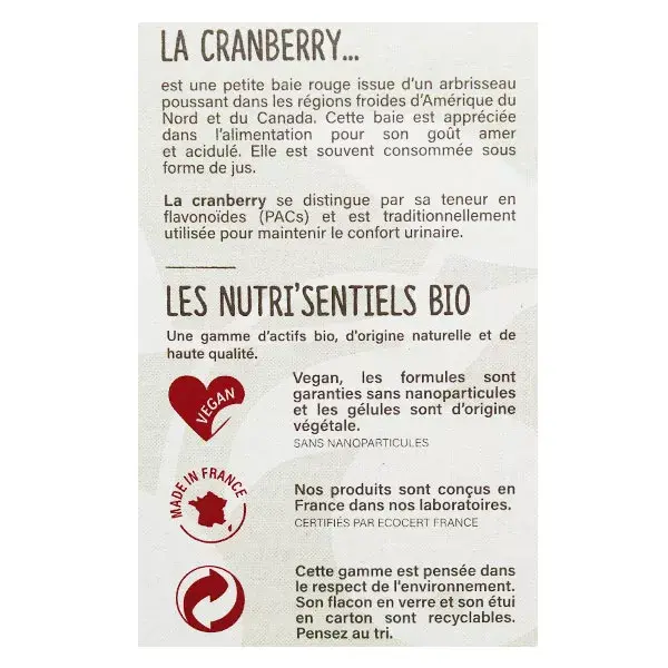 Nutrisanté Les Nutri'Sentiels Bio Cranberry 20 gélules