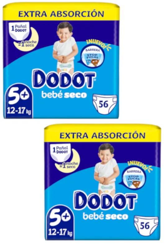 Dodot Couches Bébé Dry T5+ (12-17 Kg) 2x56 unités