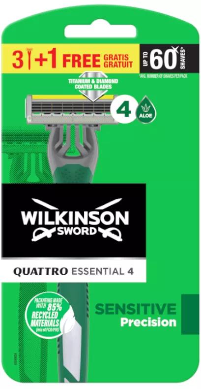 Wilkinson Sword Quattro Titanium Sensitive Razor 3 stuks + 1 GRATIS