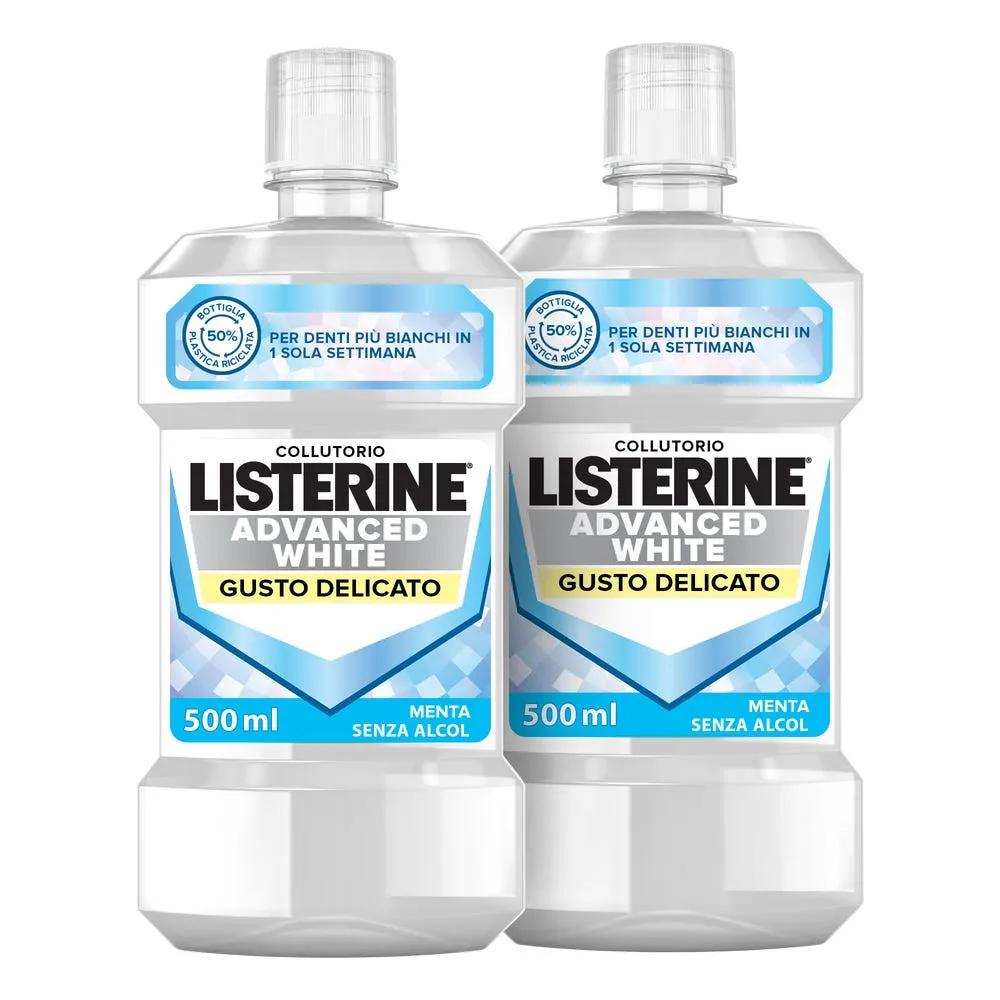 Listerine Advanced White Collutorio Sbiancante Gusto Delicato Zero Alcol 2x500 ml