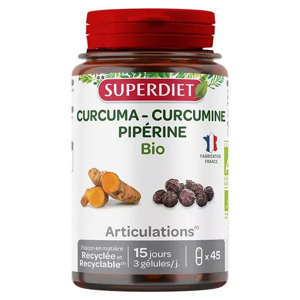 Superdiet Curcuma Pipérine Bio 45 gélules