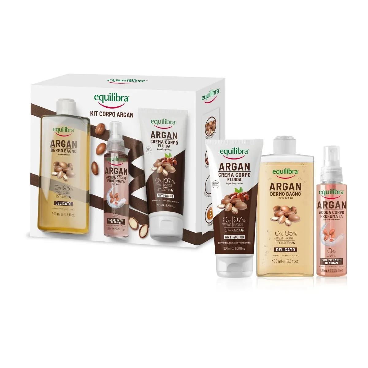 Equilibra Kit Corpo Argan Dermo Bagno + Acqua Profumata + Crema Corpo Fluida Antietà