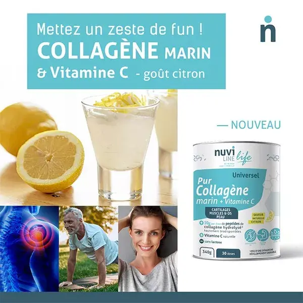 Nuviline Collagène Marin Pur-C Vitamine C Bio Saveur Citron 340g