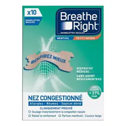 Breathe Right Bandelettes Nasales Menthol Moyen Nez Congestionné 10 unités