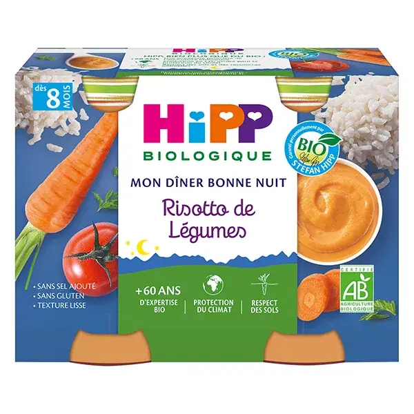 Hipp My Dinner Good Night Bio Vegetable Risotto + 8m Lot of 2x190g
