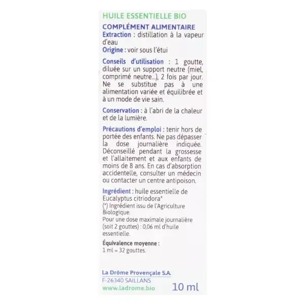 Ladrome aceite esencial orgnico de limn eucalipto 10ml