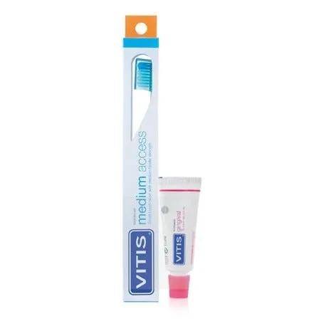 Vitis Medium Access Spazzolino con Testina Piccola e Setole Medie + Dentifricio Gingival 15 ml