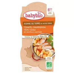 Babybio Repas Midi Bol Pomme de Terre Tomate Champignon Veau +8m Bio 2 x 200g