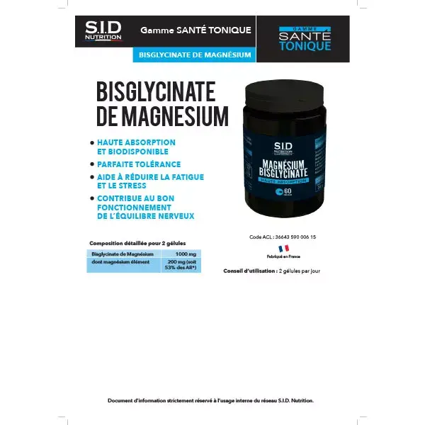 SID Nutrition - Santé Tonique - Bisglycinate de Magnésium 60 gélules