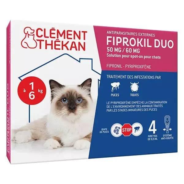 Clément Thékan Fiprokil Duo gatos 1-6kg 4 pipetas