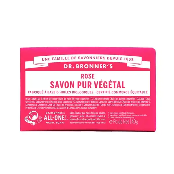 Dr Bronner's Savon Pur Végétal Rose 140g