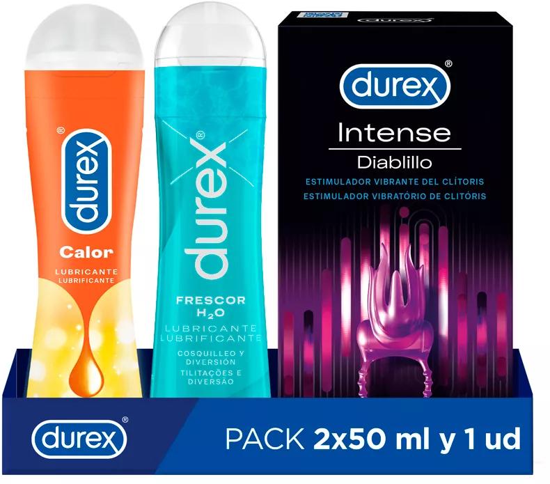 Durex Pack Lubricante Efecto Calor + Lubricante Efecto Frescor + Anillo Vibrador Intense Orgasmic Diablillo
