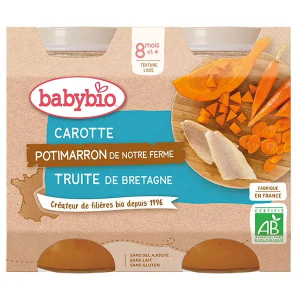 Babybio Dish of the Day Carrot Pumpkin Squash & Trout from 8 months 2 x 200g