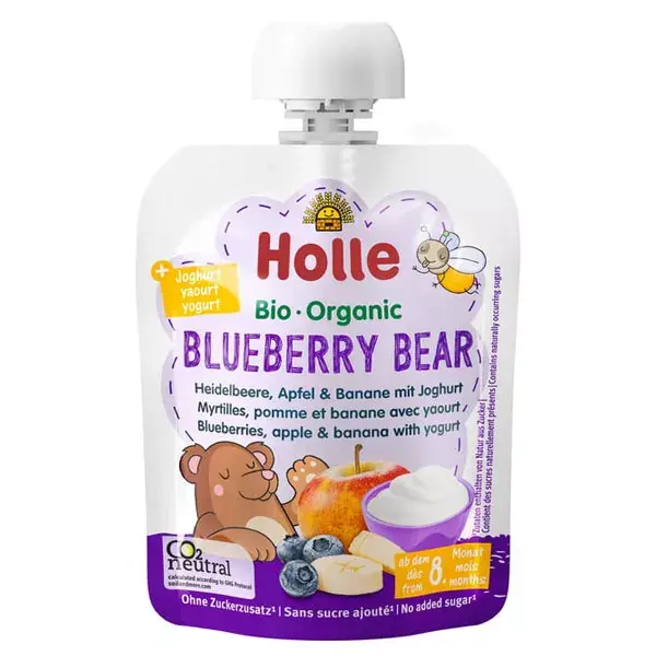 Holle Gourde Yaourt Blueberry Bear Myrtille +8m Bio 85g