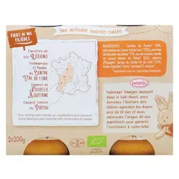 Babybio Repas Midi Pot Carotte Potimarron Pomme Canard +8m Bio 2 x 200g