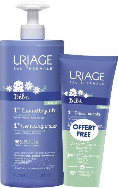 Uriage Baby Reinigingswater 500 ml + Reinigingscrème 200 ml