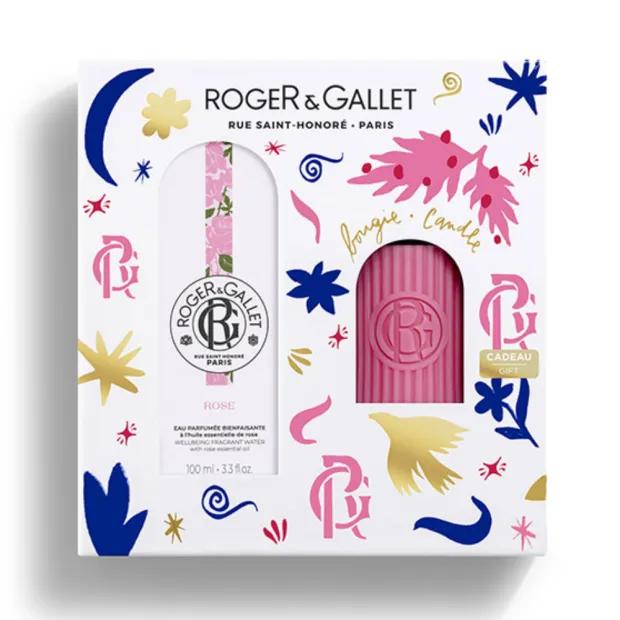 Roger & Gallet Cofanetto con Acqua Profumata Benefica Rose 100ml + Candela Profumata