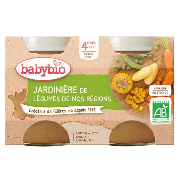 Babybio Légumes Pot Jardinière de Légumes +4m Bio 2 x 130g