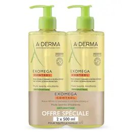 A-Derma Exomega Control Huile Lavante Émolliente Anti-Grattage Lot de 2 x 500ml