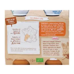 Babybio Petits Pots Légumes & Pâtes façon Bolognaise Bœuf fermier de Nouvelle-Aquitaine +6m Bio 2 x 200 g