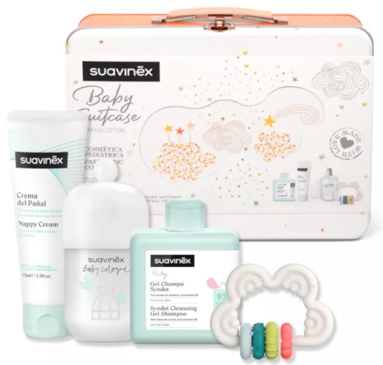 Panier Suavinex Baby Cologne + Gel moussant + Crème pour couches + Anneau de dentition en silicone corail