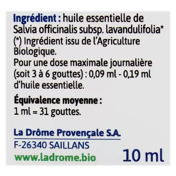 Ladrôme Olio Essenziale Salvia Foglie di Lavanda Bio 10ml