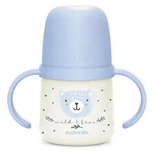 Suavinex Wild&amp;Free Baby Bottle with Glow-in-the-Dark Handles Blue +6m 150ml
