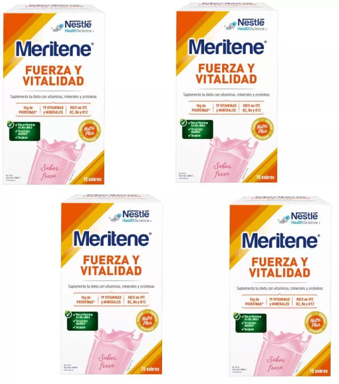 Meritene kracht en vitaliteit aardbeipoeder 4x15 enveloppen