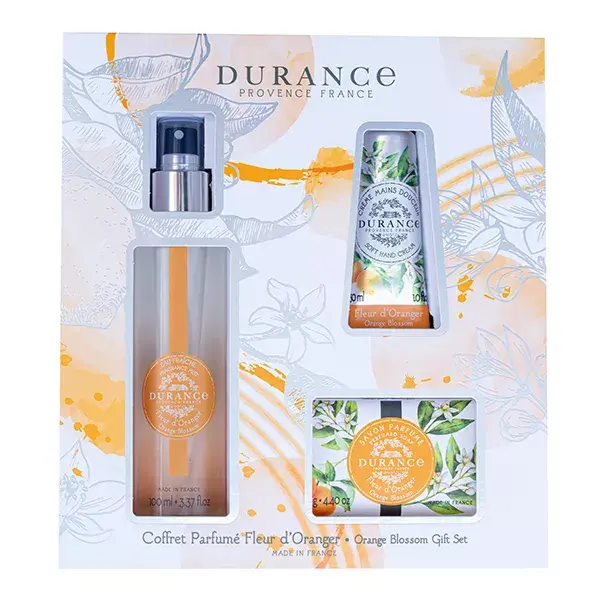 Durance Coffret Parfumé Fleur d'Oranger 2023 Eau fraîche 100 mL, Savon 125 gr, Crème mains 30 mL