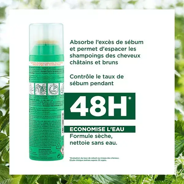 Klorane Duo Spray Shampoing Sec à l'Ortie Teinté Cheveux Gras Châtains à Bruns Lot de 2 x 150ml