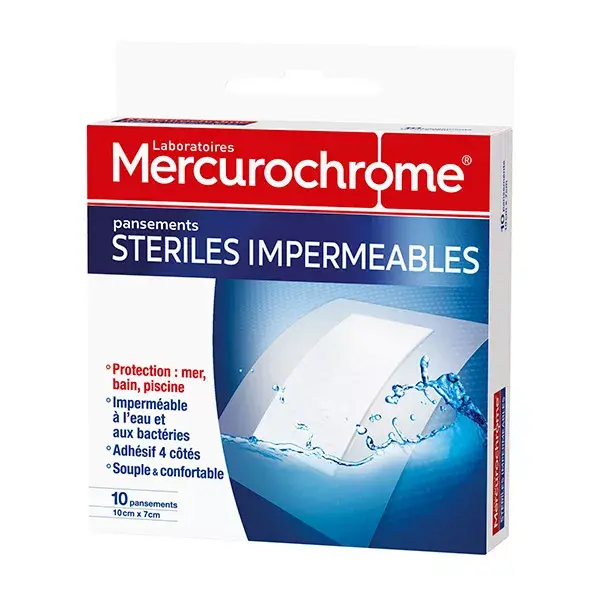 Mercurochrome Pansements Stériles Imperméables 10 pansements