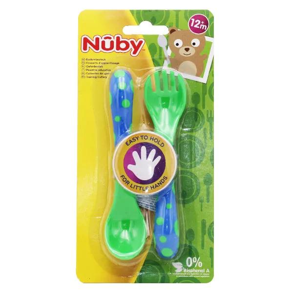 Nuby Couverts Cuillère Fourchette +12 mois Rouge et Bleu