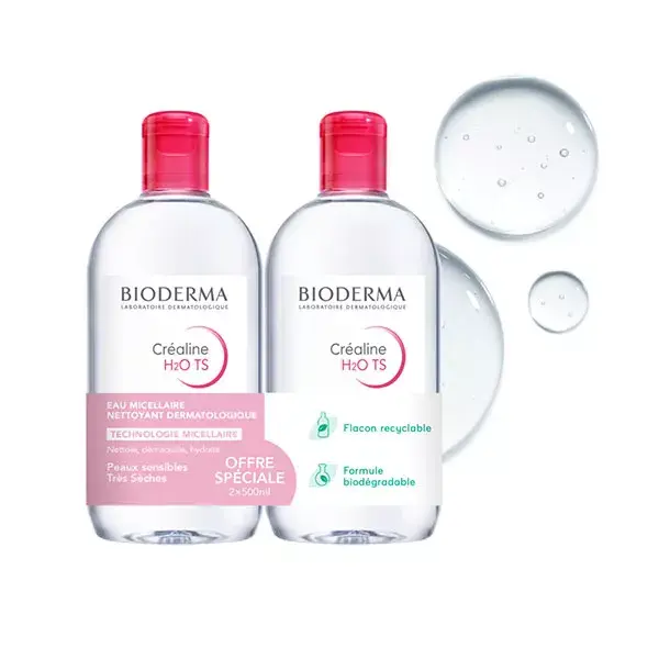Bioderma Sensibio H2O TS Cleansing Micellar Water for Very Dry Sensitive Skin 2 x 500ml