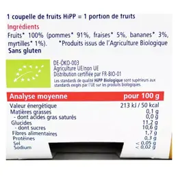 Hipp Bio 100% Fruits Coupelle Pommes Bananes Fruits Rouges +6m 4 x 100g