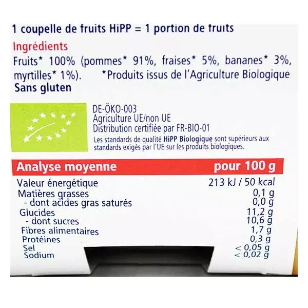 Hipp Bio 100% Fruit Cups Apple Banana Berries 6m+ 4x100g