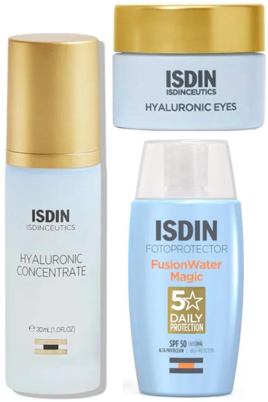 Isdin Prevent Hyaluronic Contour des Yeux 15 ml + Concentré Hyaluronique 30 ml + Fusion Water Magic SPF50 50 ml