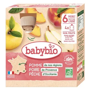 Babybio Mes Fruits Purea Pera Pesca dai 6 mesi 4 x 90g