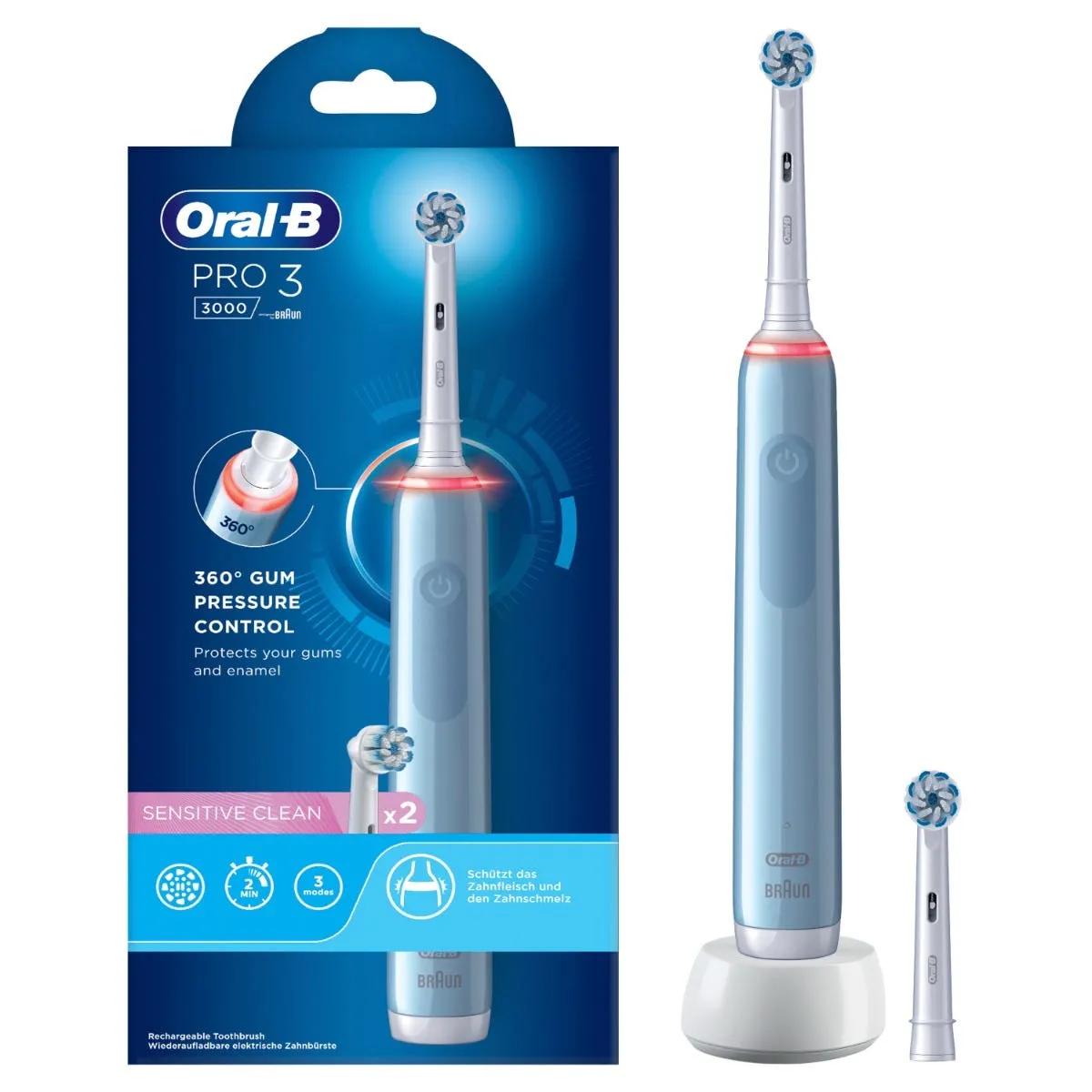 Oral-B Spazzolino Elettrico Ricaricabile Pro 3 3000 Blu, 2 Testine, 1 Spazzolino