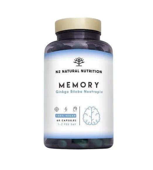 N2 Natural Nutrition Ginkgo Biloba e Nootropi Integratore per la Memoria Vegan 60 Capsules