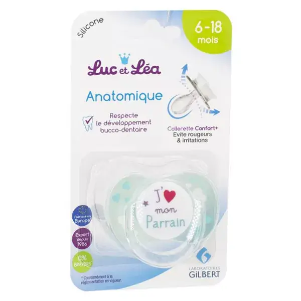 Luc et Léa Silicone Pacifier Symmetric with Ring I love my Godfather 6-18m