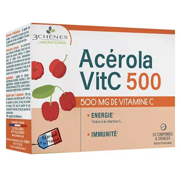 Les 3 Chênes Acerola 500 Tonus y vitalidad 24 tabletas masticables