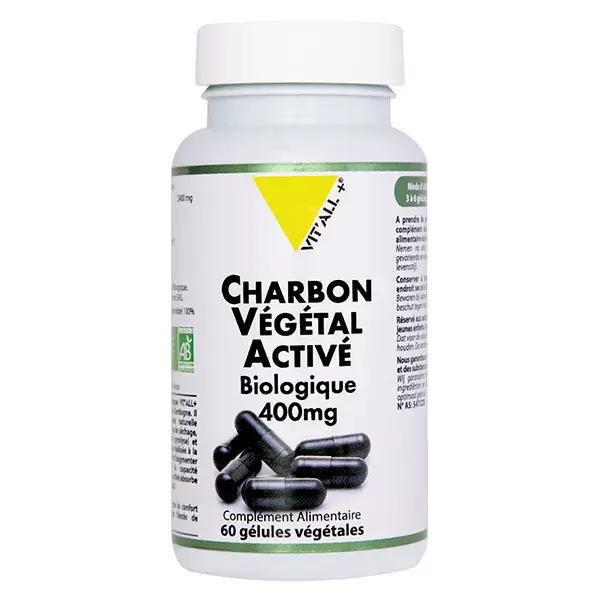 Vit'all+ CHARBON VEGETAL ACTIVE 400mg Biologique 60 gélules végétales