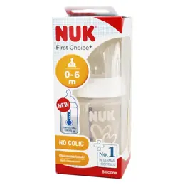 Nuk First Choice+ Biberon Silicone 0-6m Débit M Température Control Coeur Blanc 150ml